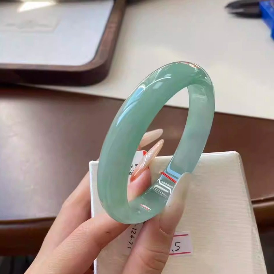 玉长情【丹青系列】冰种飘花翡翠玉手镯子女贵妃高端油青玉石处理