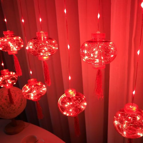 LED红灯笼灯串 中国风窗帘灯春C节元宵元旦节家用布置喜庆装饰彩