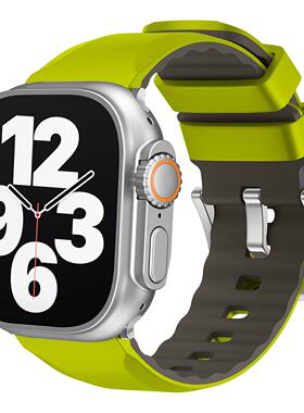 适用iwatch10苹果手表applewatch9表带s10韩系简约撞色s8/7双层硅胶Ultra2新款女生45SE高级感s6情侣小众透气