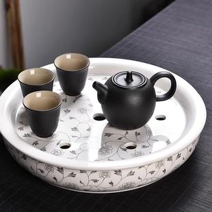 青花白瓷茶盘家用客厅壶承功夫茶具茶艺茶盘干泡台陶瓷干泡盘托盘
