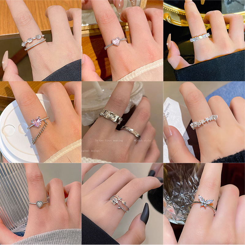 ins风银色锆石戒指女轻奢小众