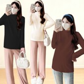 双面磨毛半高领德绒保暖大码 小红书爆款 遮肚不显怀T恤 韩版 孕妇装