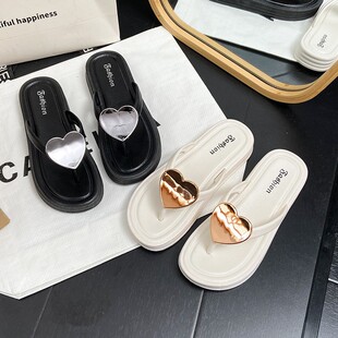 夹脚夹板鞋 厚底人字拖女士桃心型新款 女生时尚 沙滩鞋 跨境 户外拖鞋