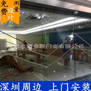 深圳玻璃感应门市场部办公室钢化玻璃带指纹锁电动玻璃感应门
