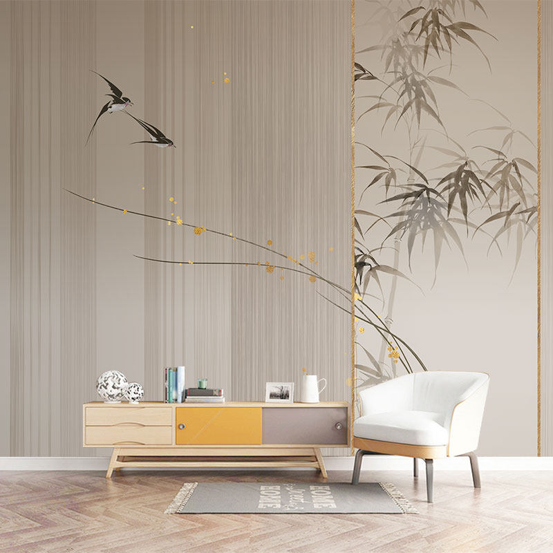 新中式定制墙布燕子壁布客厅卧室床头电视背景墙装饰壁纸沙发竹子