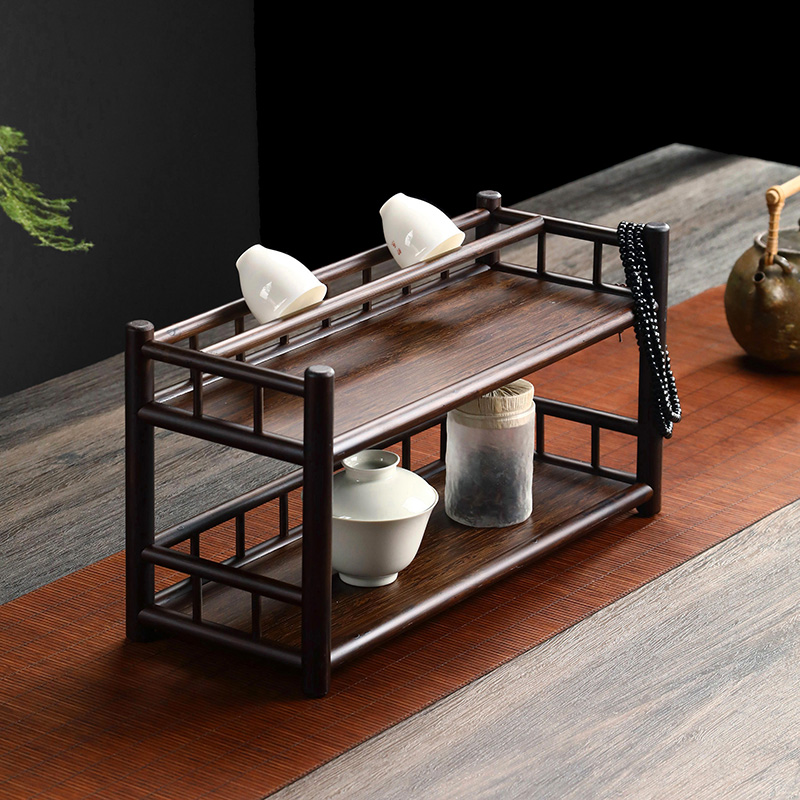 美物工坊双层壶架  茶具收纳架 茶杯架子 博古架  紫砂茶宠壶摆件