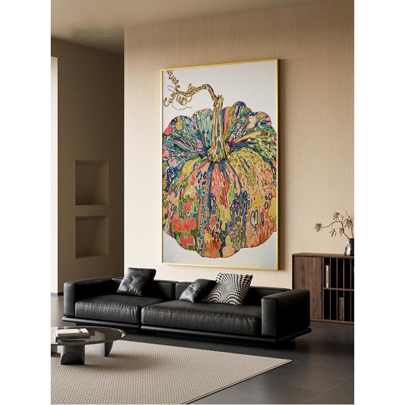 现代客厅进门玄关装饰画卧室床头壁画彩色南瓜小众艺术竖版挂画