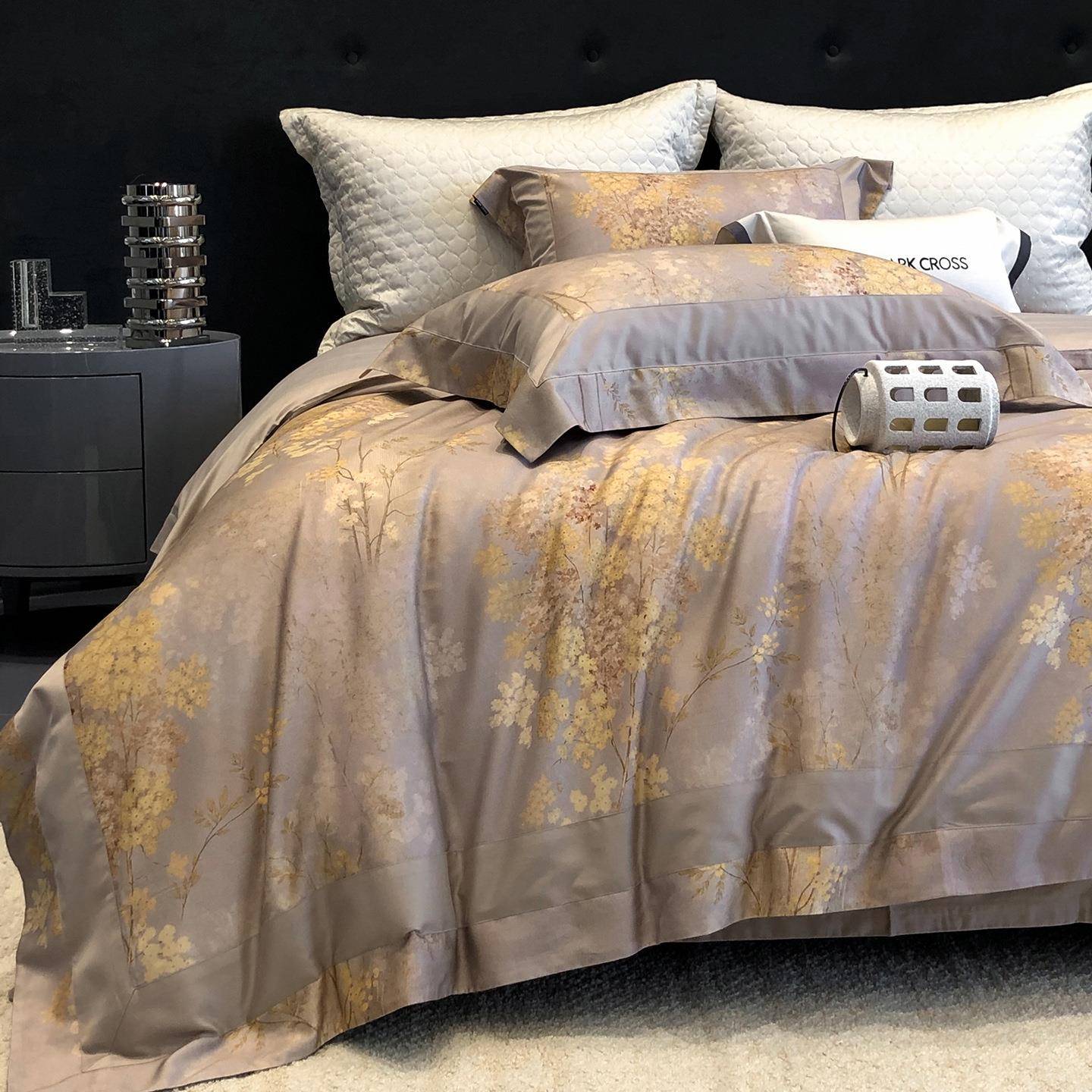 高级感美式数码印超细旦天丝棉磨毛四件套秋冬长绒棉被套大牌平替