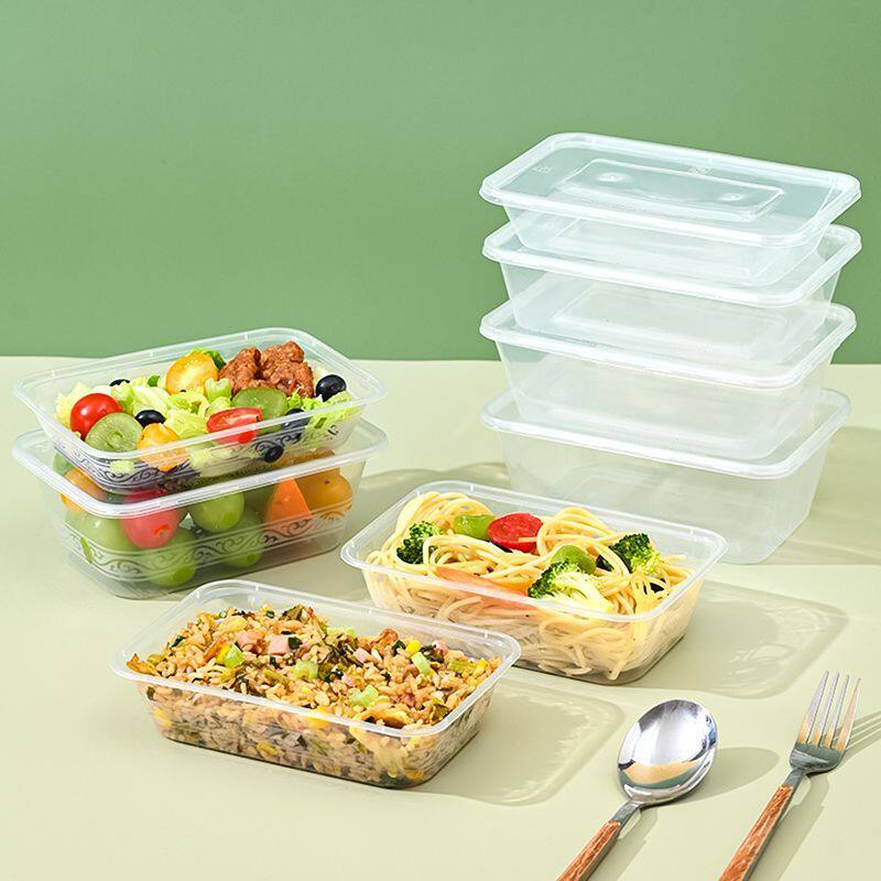 一次性餐盒家用饭盒透明加厚外卖打包快餐长方形塑料带盖批发便当