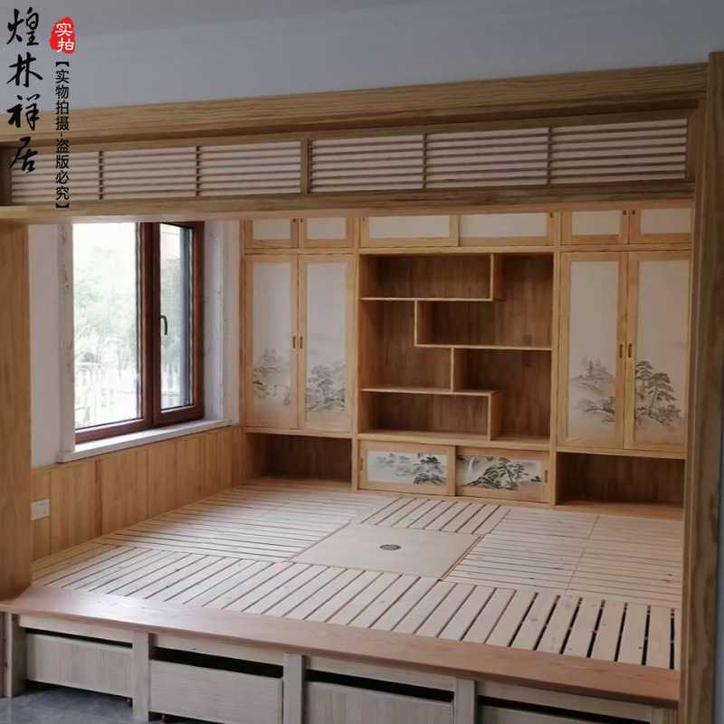 全实木全屋定制日式榻榻米衣柜地台床柜一体店面原木风格整体制作