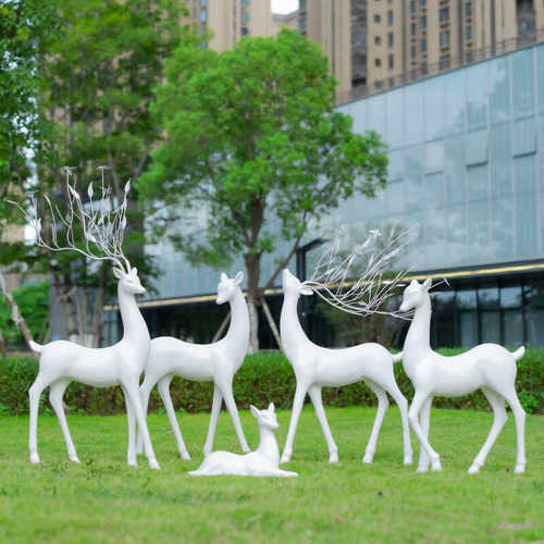 户外梅花鹿玻璃钢雕塑小区草坪花园林景观小品白鹿落地装饰品摆件