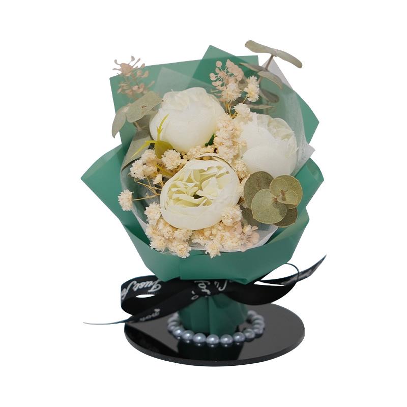 永生花牡丹花束车载摆件高级感汽车内饰装饰中控台摆件新车礼物女