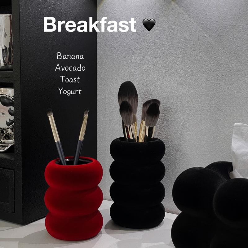 复古橄榄绿化妆刷收纳筒刷子收纳盒桶丝绒陶瓷桌面笔筒梳妆台摆件