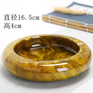 烟缸圆形烟 黄金樟实木烟灰缸易易客厅放烟桶简约大号家用卧室个性