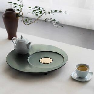 乌金石茶盘干泡台天罗绿茶台办公室小型家用干湿分离定制圆茶台