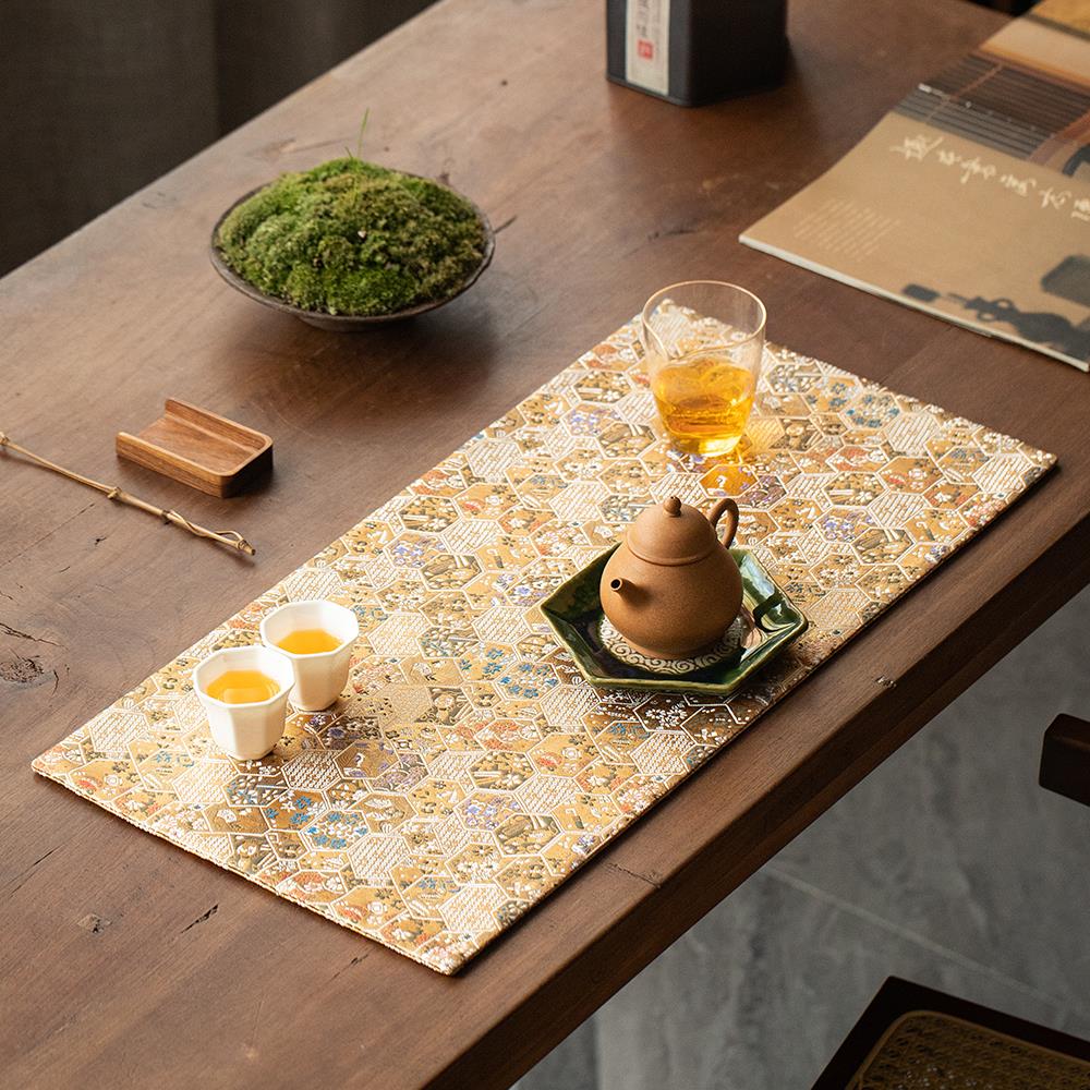 高端轻奢日式西阵织茶席新中式禅意防水茶巾侘寂风桌布干泡桌垫子