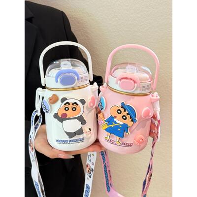 蜡笔小新保温杯儿童水杯上学专用吸管杯大杯肚便携幼儿园可爱水壶