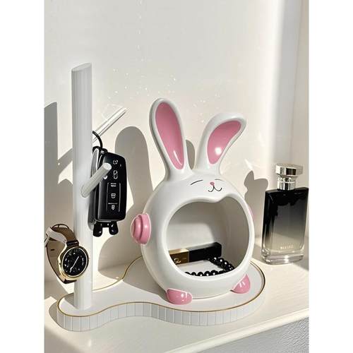 创意兔子钥匙收纳摆件陶瓷入户进门客厅桌面收纳盒家居装饰礼物