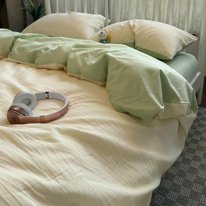 ins北欧小清新全棉四件套色织水洗棉提花简约1.8米三件套床上用品