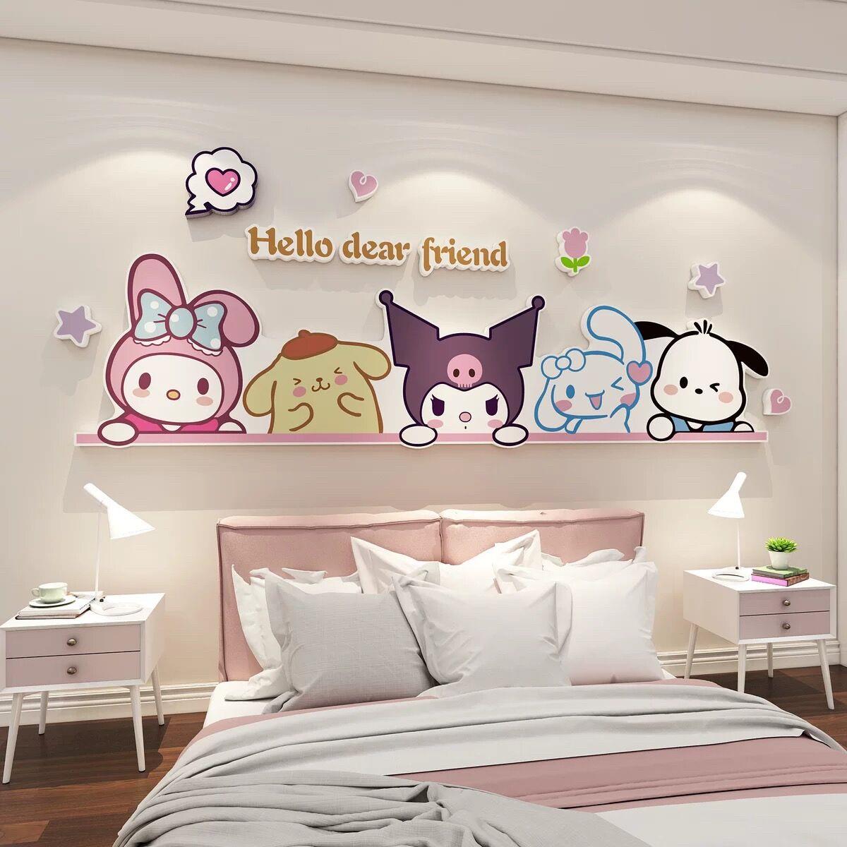 儿童房间布置墙面装饰美乐蒂女孩公主卧室床头库洛米画改造小物件