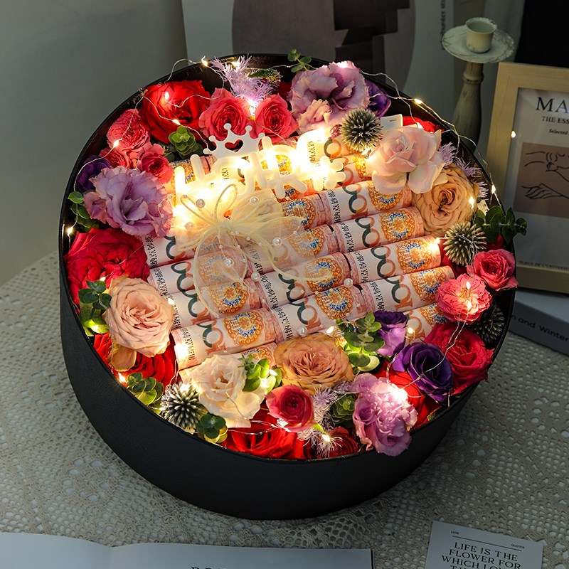 水果礼盒插花盒花束花盒鲜花包装盒圆形包花盒透明空盒子花艺材料