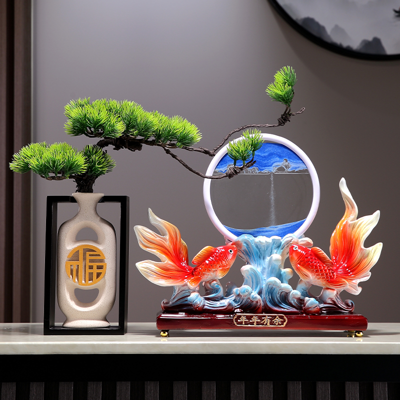 简约现代年年有鱼招财鱼沙漏流沙画摆件客厅玄关酒柜电视柜装饰品图片