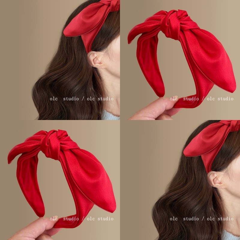 绸缎红色!复古蝴蝶结发箍!简约增高颅顶头箍压发发卡旅行发卡
