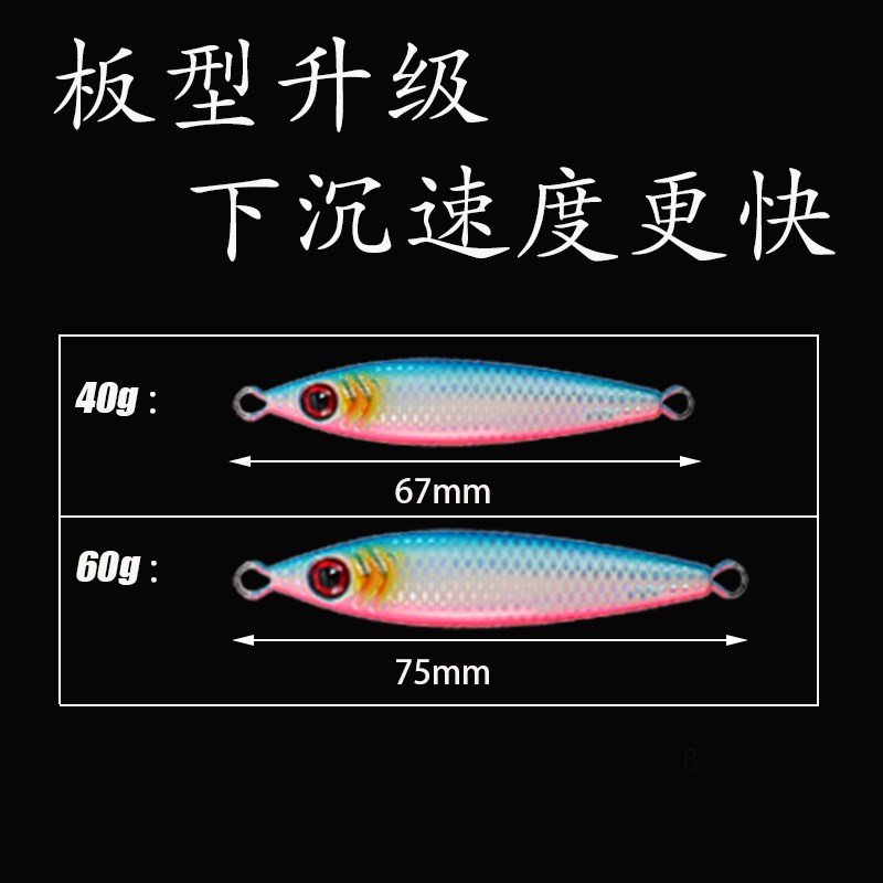 网纹小胖子铁板30/40/60g亮片单钩海钓青岛鲅鱼马鲛鱼夜光路亚饵