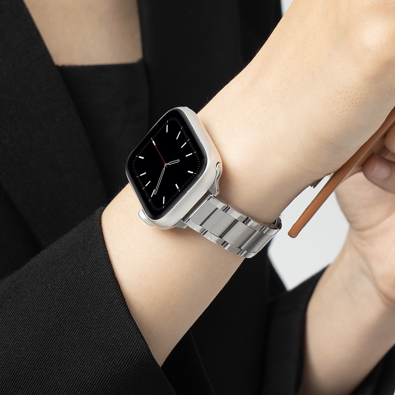 适用苹果iwatch商务三株金属表带