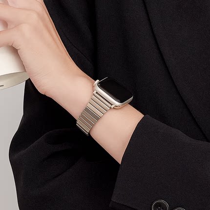 适用于applewatch10苹果s9手表女款金属竹节小蛮腰腕带iwatch8代s7高级感夏季运动表链智能创意时尚手表带se