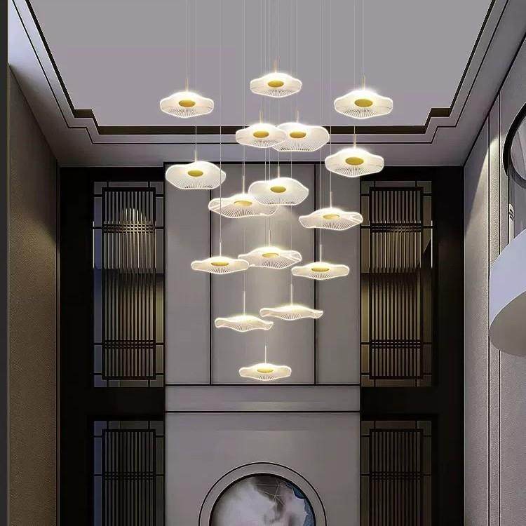 荷叶楼梯吊灯复式楼别墅创意客厅大灯餐厅灯具loft公寓旋转长吊灯