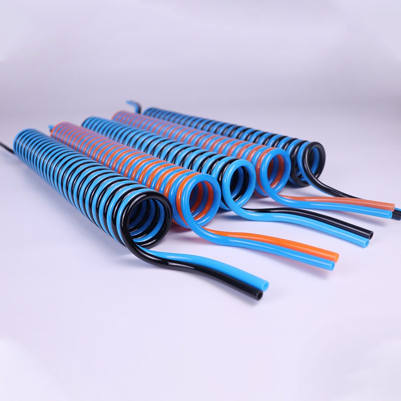 红蓝双排弹簧气管  PU并联气动弹簧E管 PU聚氨酯并排高压伸缩软管