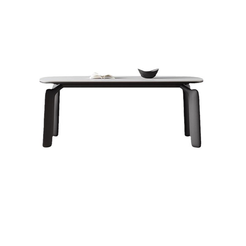 奶油风实木岩板餐桌大象腿家用长方形小户型P复古餐桌椅现代简约