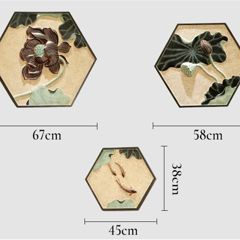 中式复古中国风荷花浮雕挂件采莲曲无框画玄关装饰画背景墙饰壁饰图片