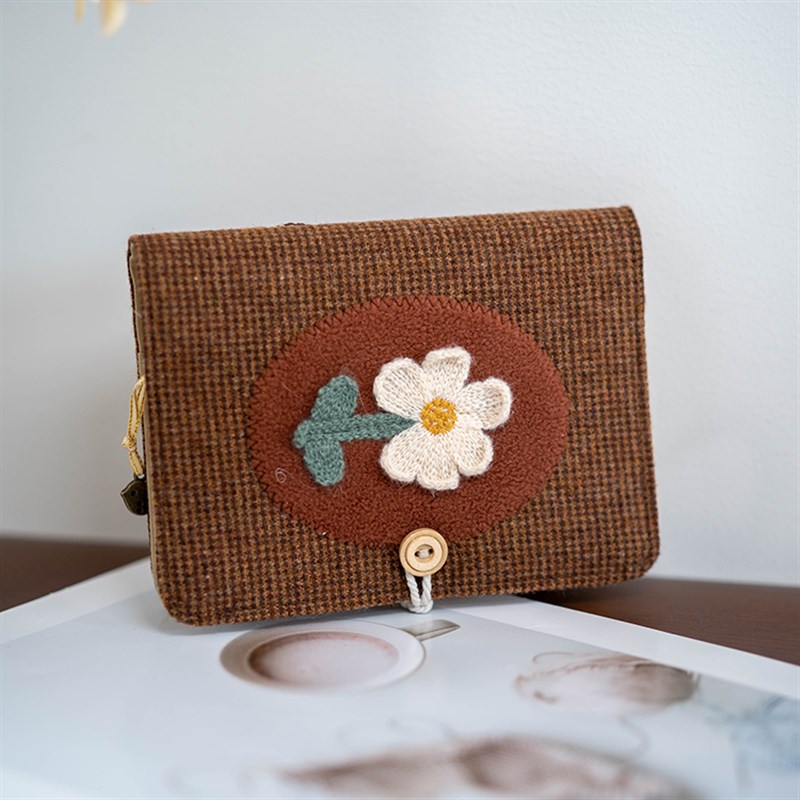 A5A6活页毛呢格子贴布文艺针织毛线花朵复古随身手账本手工布艺面