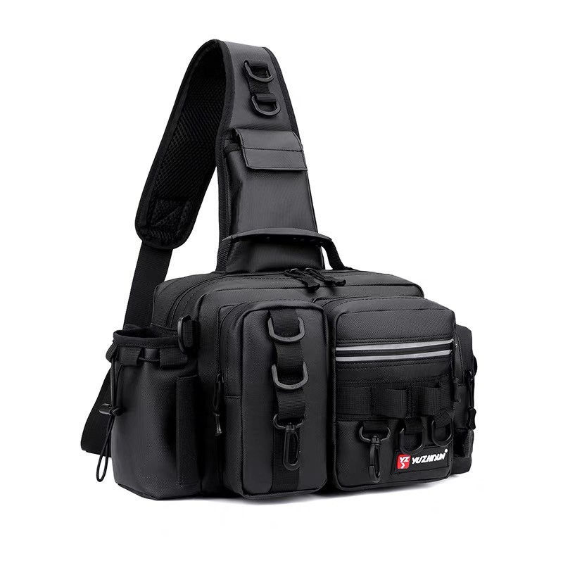 渔之君单肩路亚腰包耐磨透气防水体积小大容量可插杆多功用渔具包