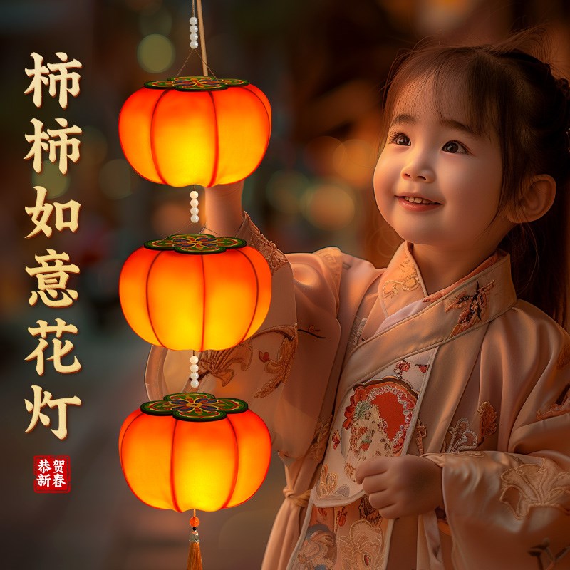 新年柿子灯笼diy手工制作儿童手提小花灯过年元宵节2025新款蛇年