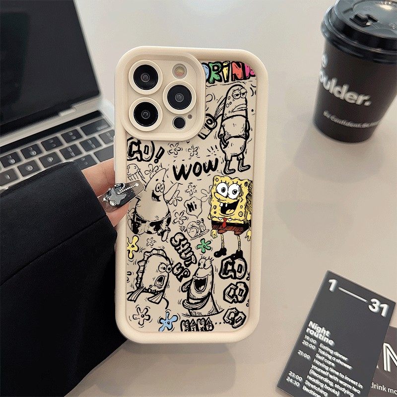 线条海绵宝宝15ProMax手机壳iPhone17卡通苹果12华为Nova14活力版VIVOx300糖果16PLUS适用IQOO13软华为MATE80