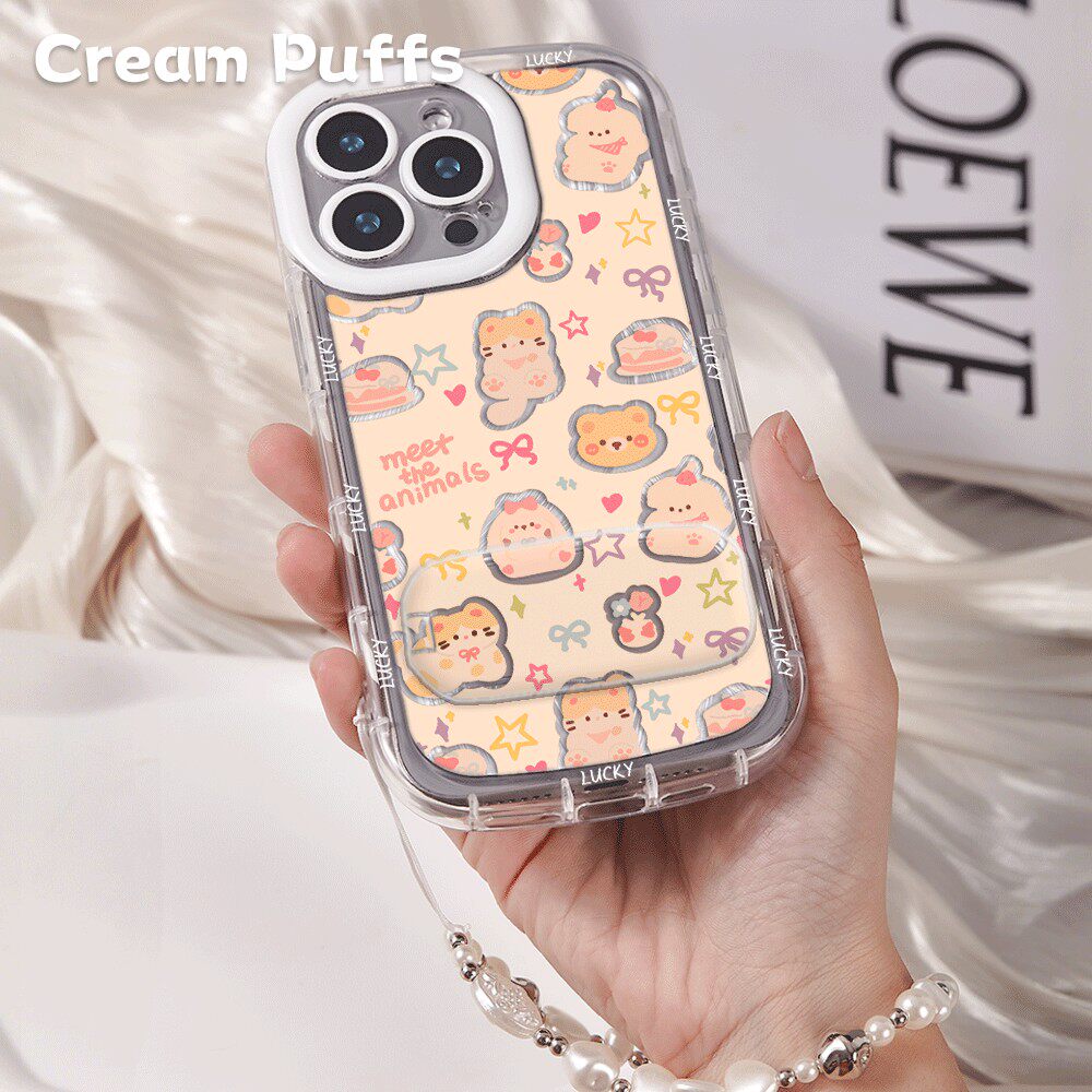 OPPOReno15手机壳软苹果14镜子支架13适用小米17ProMax可爱真我GT8PRO少女心猫兔子iPhone16带挂绳华为Mate70