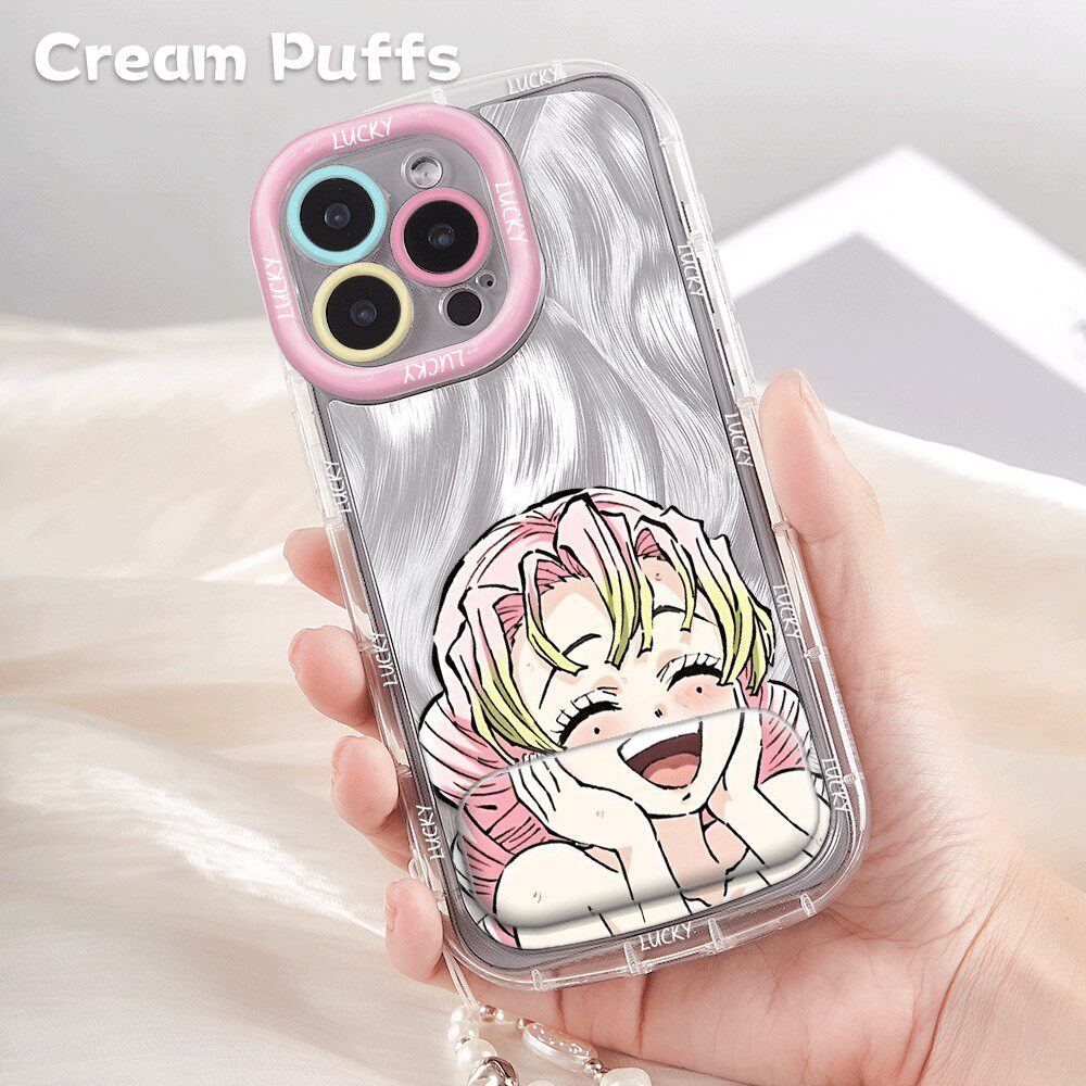 捧脸甘露寺蜜璃iPhone16e带挂绳15plus高颜值荣耀x70手机壳17小众软适用苹果14镜子支架13ProMax动漫真我NEO8