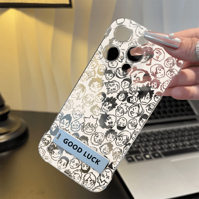 高级感IQOO13创意排球少年适用iPhone16ProMax透明超薄14PLUS硬无边框苹果12手机壳带支架小米15卡通荣耀X70I