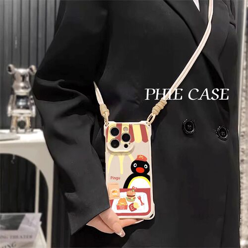 14防摔15plus手机壳软12ProMax适用m记pingu黑企鹅iPhone17四角开孔13透明VIVOy500苹果16斜挎手腕挂绳MAGIC8