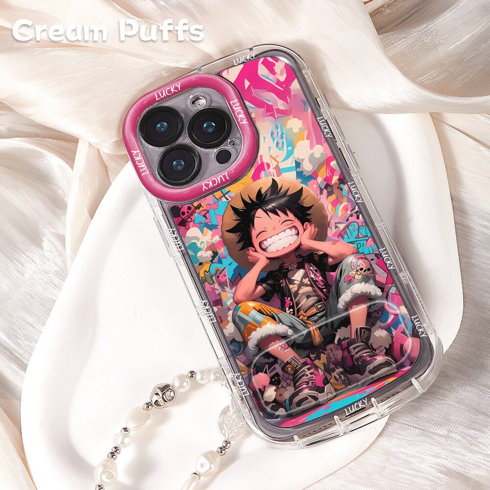 荣耀MAGIC8镜子支架13适用17ProMax开心路飞卡通iPhone16带挂绳15手机壳软苹果14动漫一加ACE5创意真我gt7pro