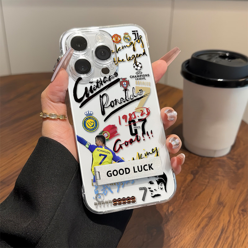 OPPOReno15无边框潮牌c罗数字手机壳带支架13ProMax高级感VIVOX300PRO苹果16适用12超薄14PLUS透明硬iPhone17