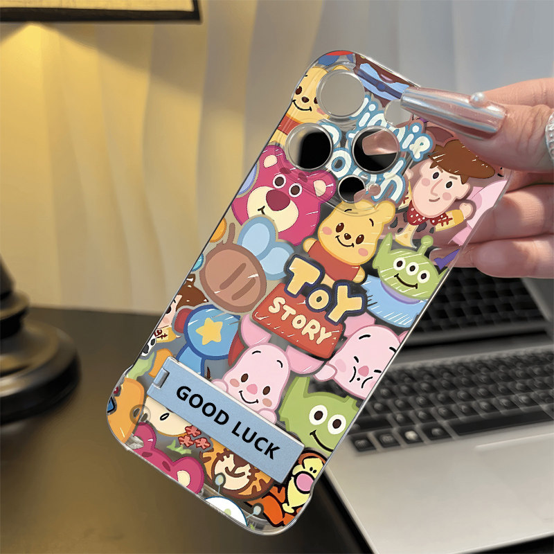 超薄15高级感iPhone16适用14硬13promax无边框findx8英文维尼熊华为mate70透明苹果12手机壳带支架荣耀400PRO