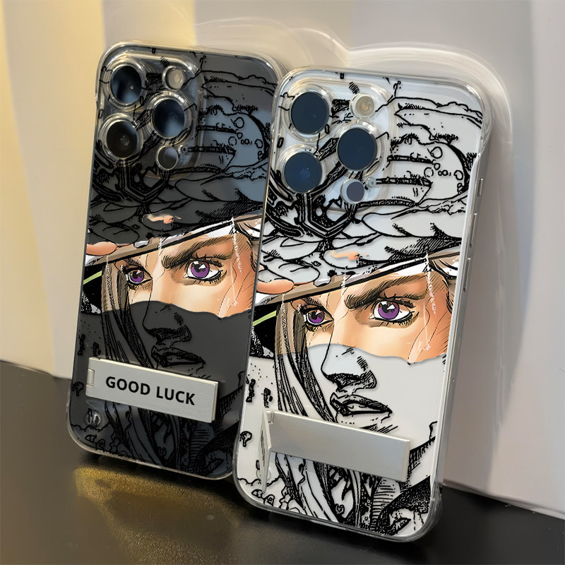 潮酷jojo手机壳带支架苹果16硬iPhone12ProMax高级感15plus透明超薄Nova13卡通适用Reno14无边框小米CIVI4PRO