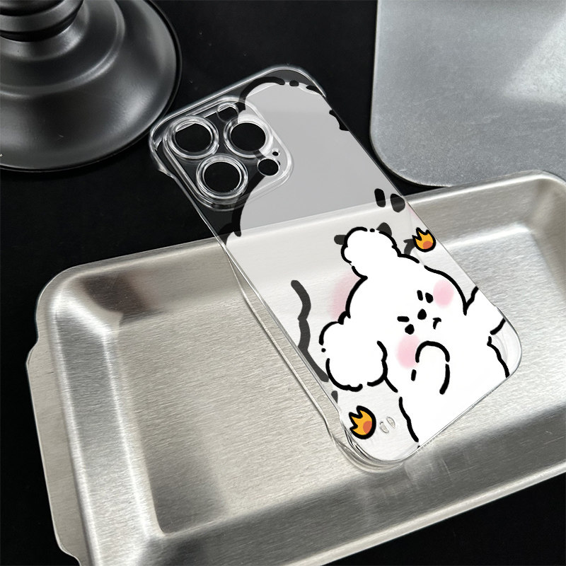 手机壳带支架13ProMax卡通超薄14透明16PLUS拳击情侣线条小狗a6适用12苹果15无边框硬iPhone17可爱真我GT8PRO