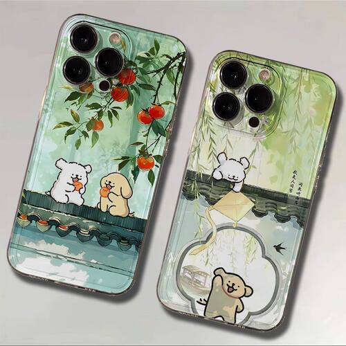 适用iPhone13苹果15p12创意透明18ProMax软14PLUS高级感手机壳线条小狗春风拂柳柿子适用小米17ULTRA/OPPOA6S