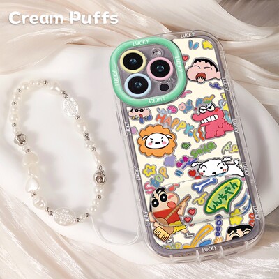 OPPOA6GT摇滚小新iPhone12p带挂绳16plus手机壳可爱小米17Ultra软适用苹果14镜子支架13ProMax卡通OPPORENO15