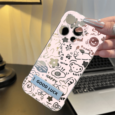 苹果17手机壳带支架15PLUS新款花朵小象13ProMax无边框硬适用OPPOReno14可爱超薄iPhone16透明12小清新FINDX9
